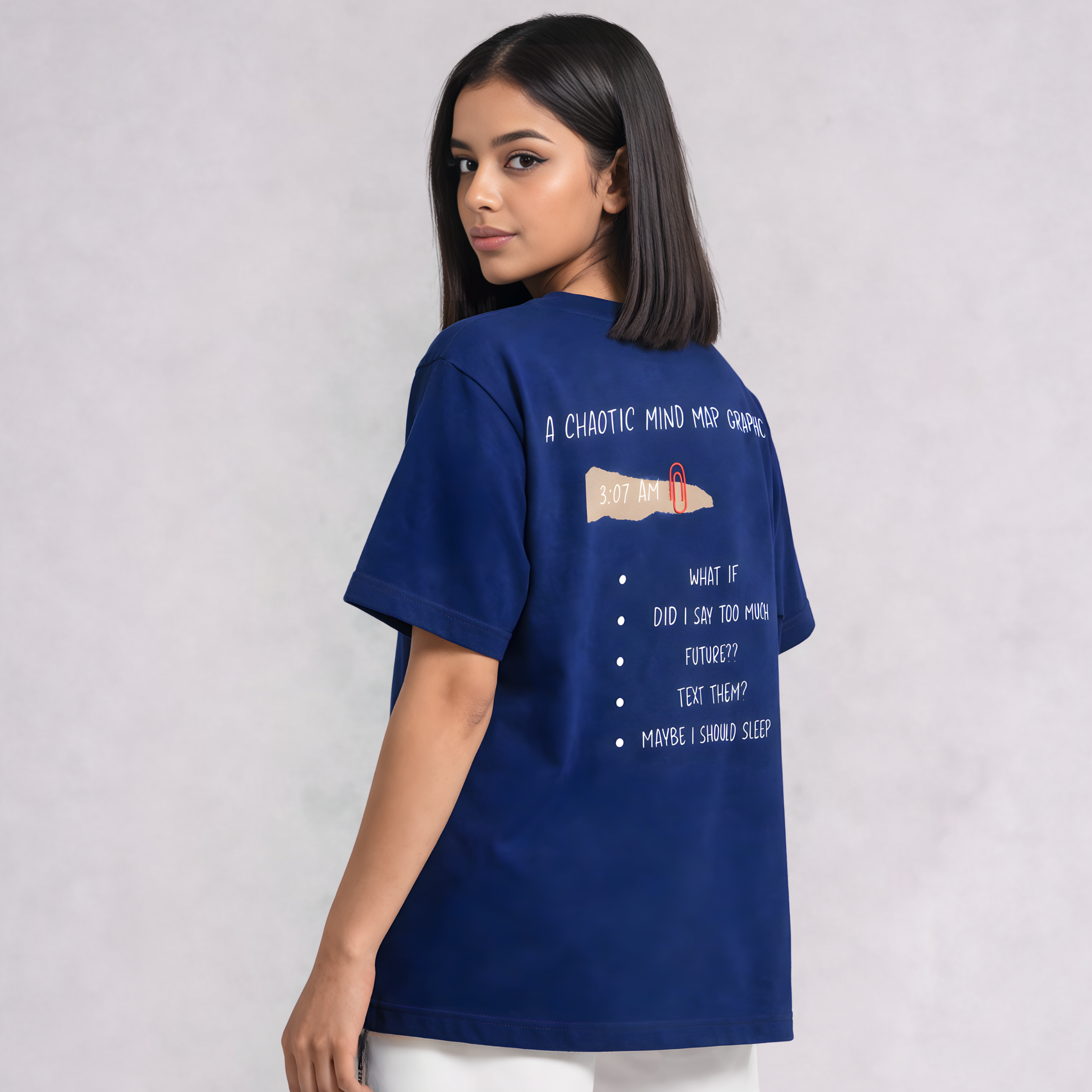 3:07 AM Thoughts- Indigo Blue Oversize T-shirt