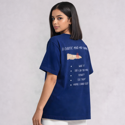3:07 AM Thoughts- Indigo Blue Oversize T-shirt