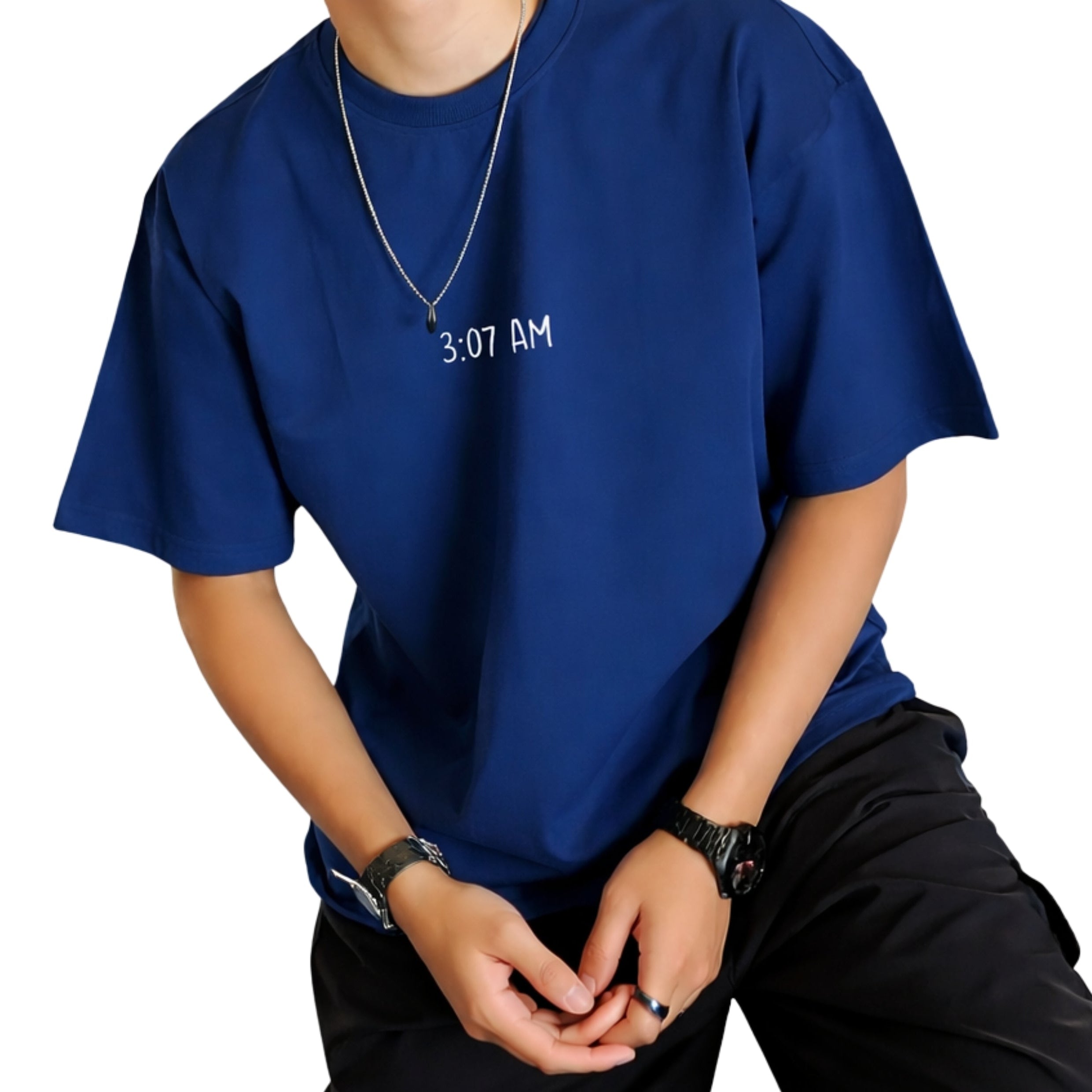 3:07 AM Thoughts- Indigo Blue Oversize T-shirt