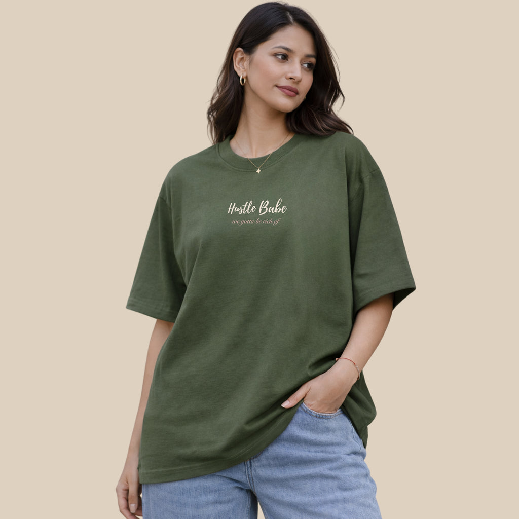 Hustle Babe - Olive Green Oversize T-shirt