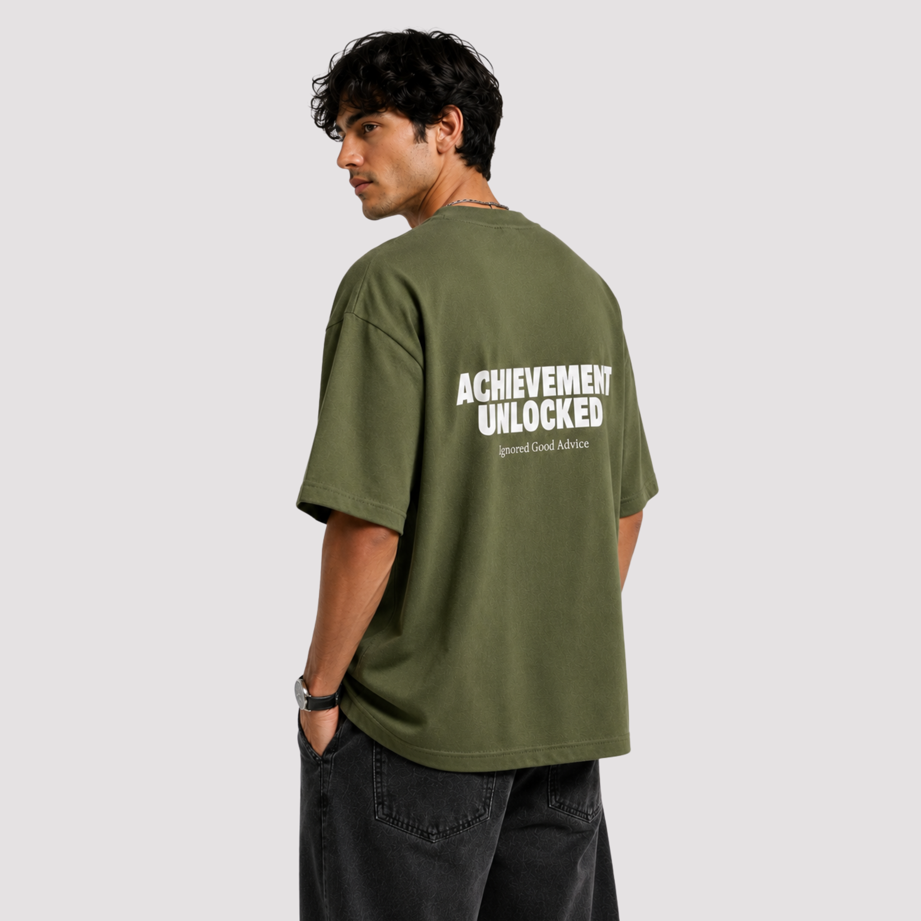 Achievement Unlocked - Olive Green Oversized T-Shirt