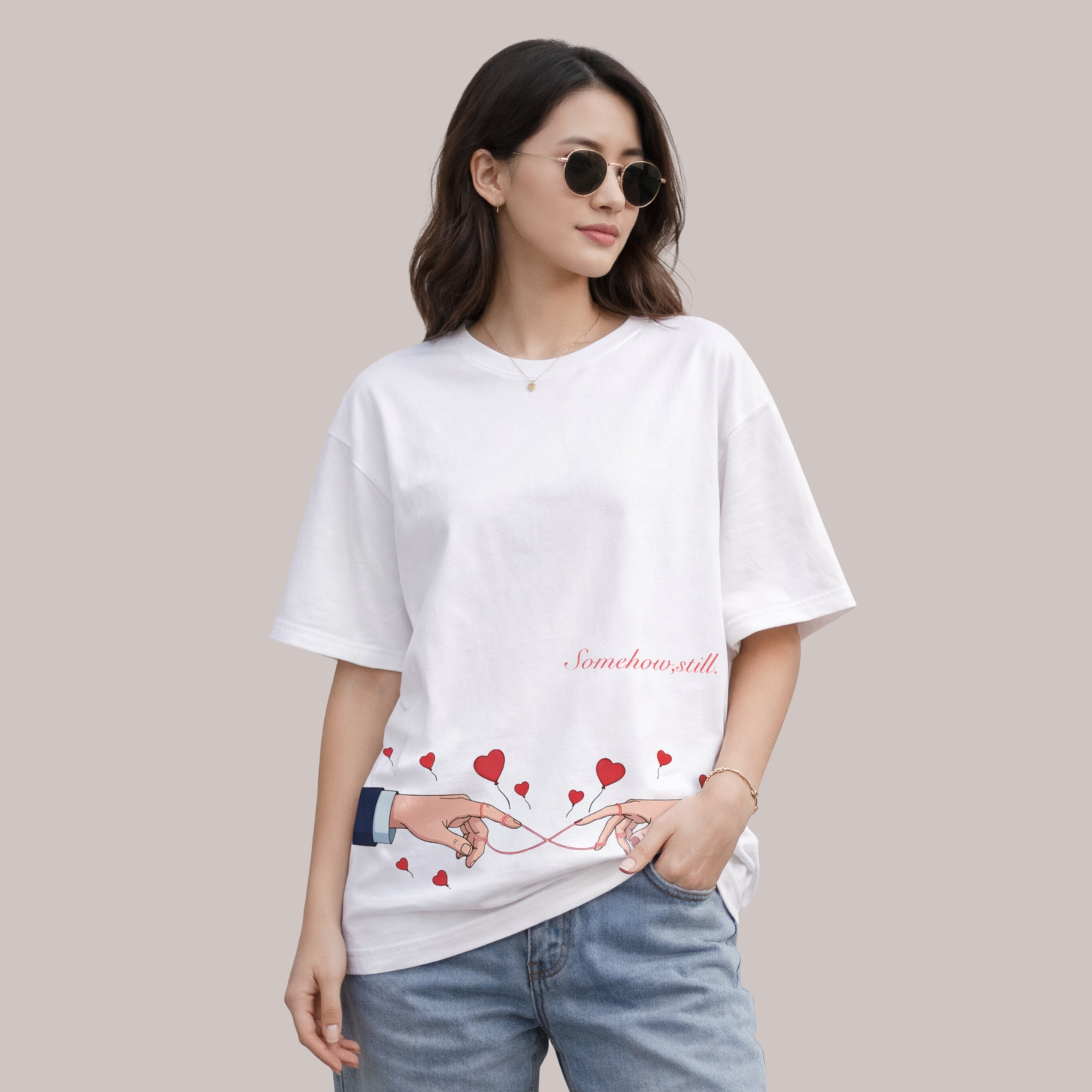 Somehow, still - White Oversize T-shirt