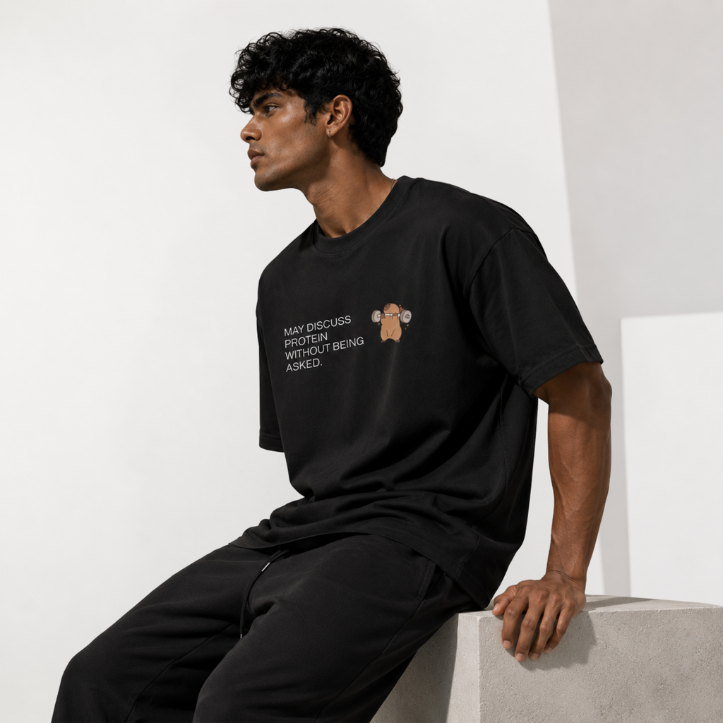 May Discuss Protein - Black Oversized T-Shirt