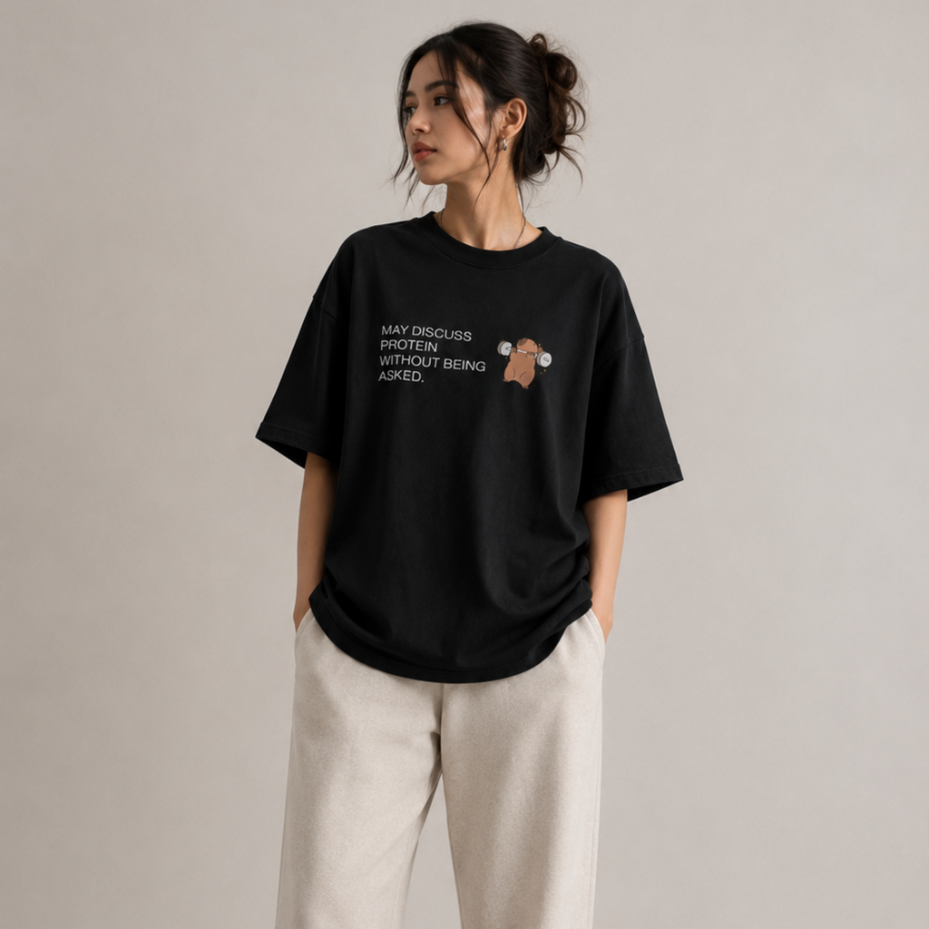 May Discuss Protein - Black Oversized T-Shirt
