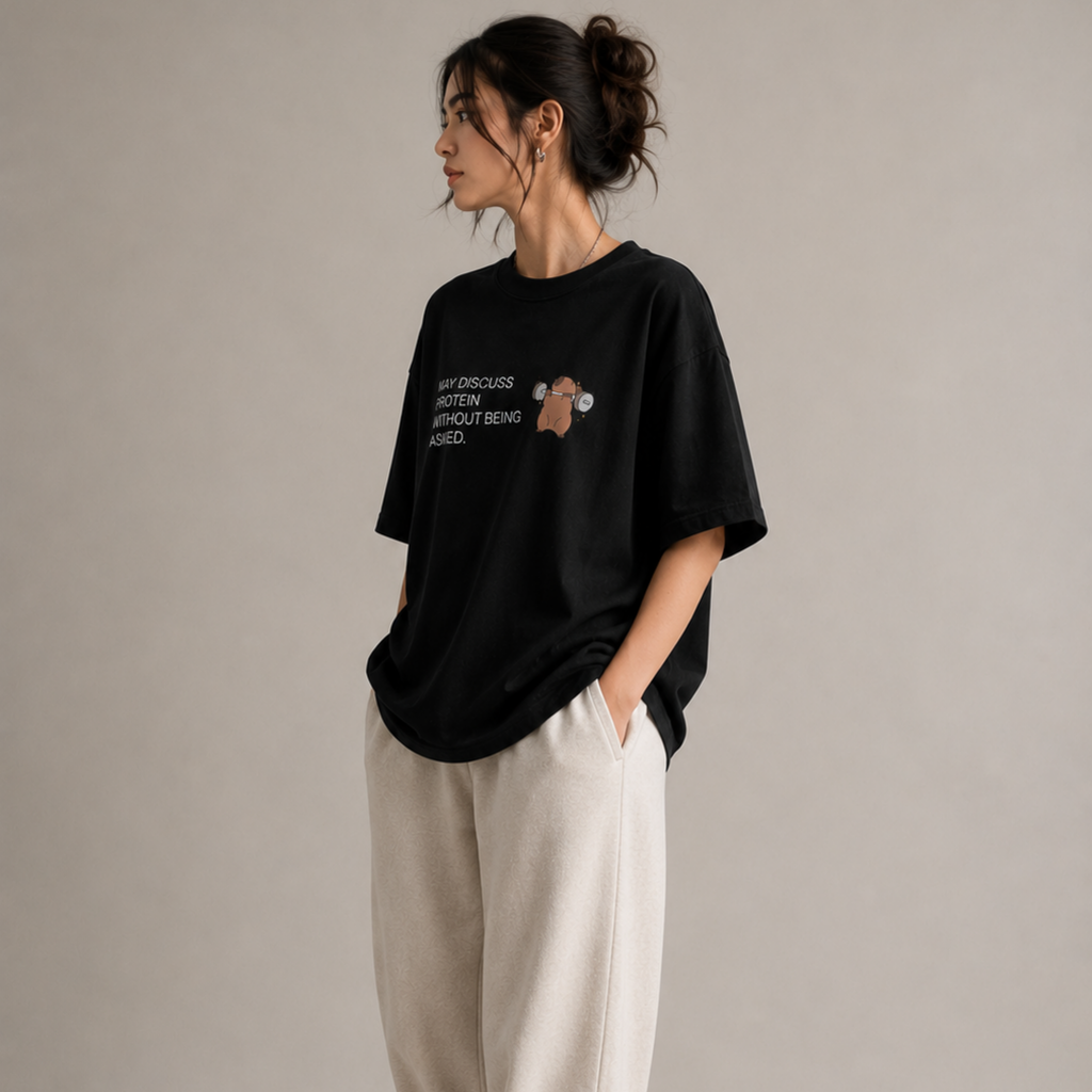 May Discuss Protein - Black Oversized T-Shirt