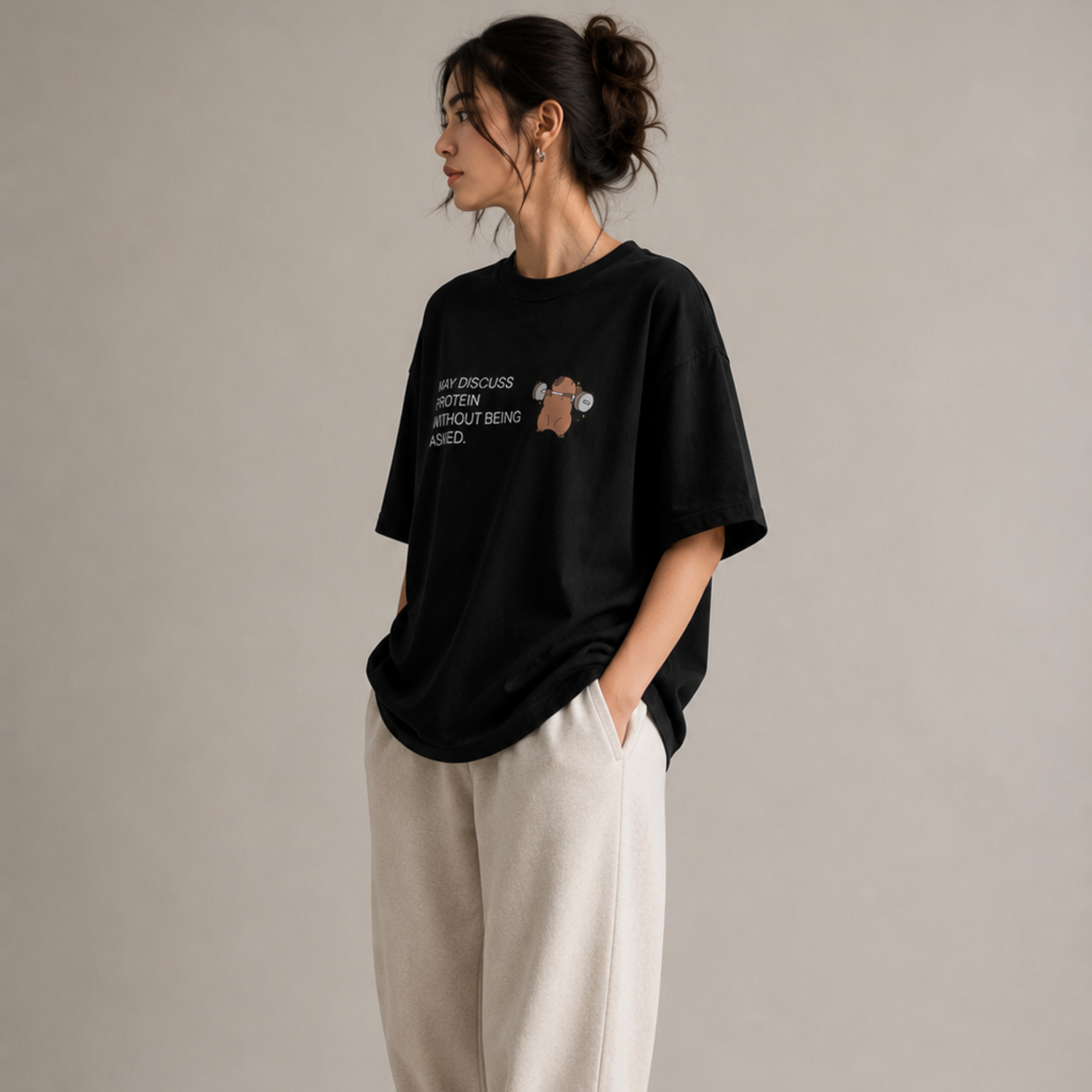 May Discuss Protein - Black Oversized T-Shirt