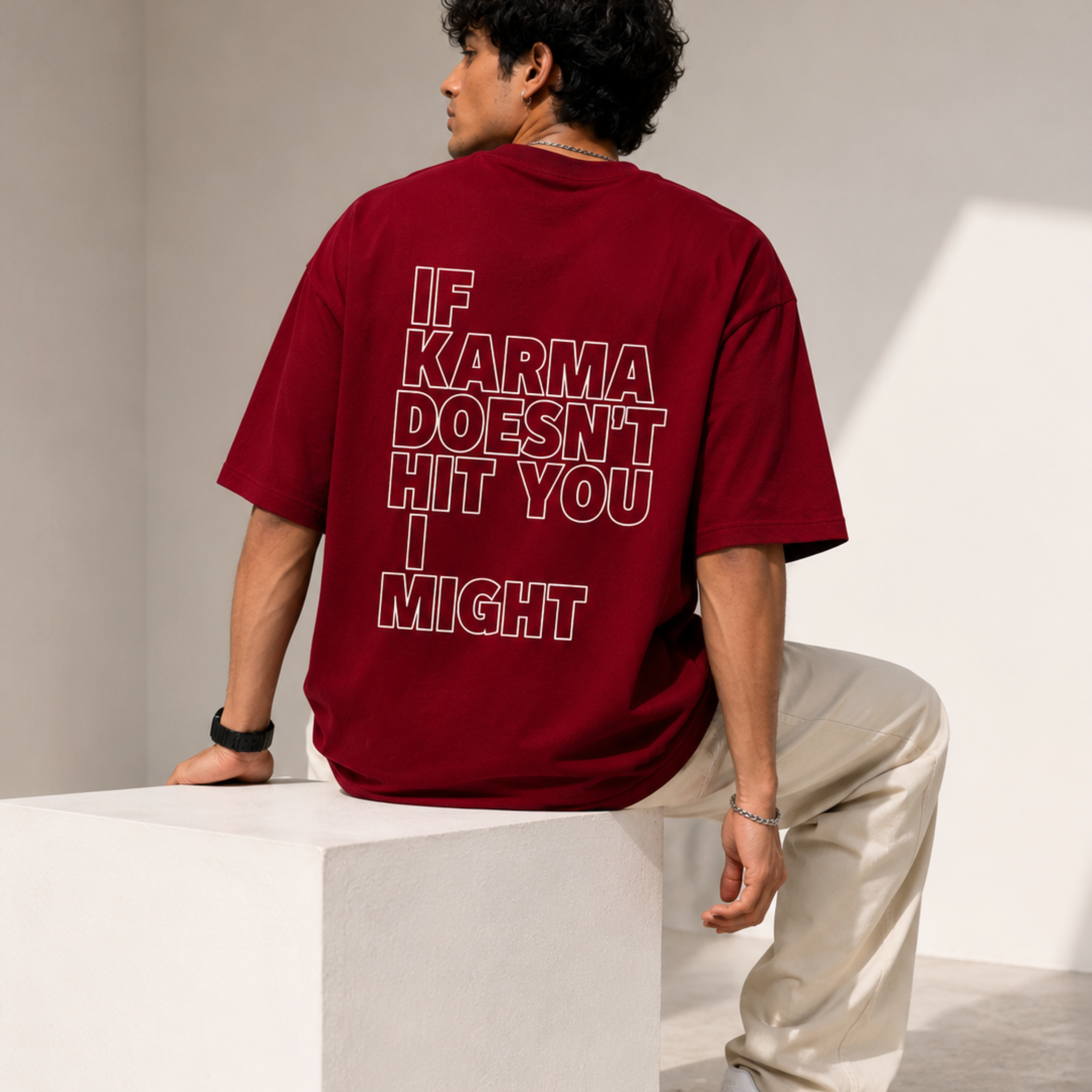 The Karma - Maroon Unisex Oversized T-Shirt