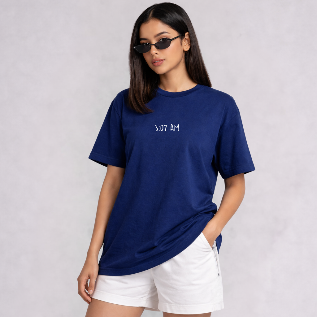 3:07 AM Thoughts- Indigo Blue Oversize T-shirt