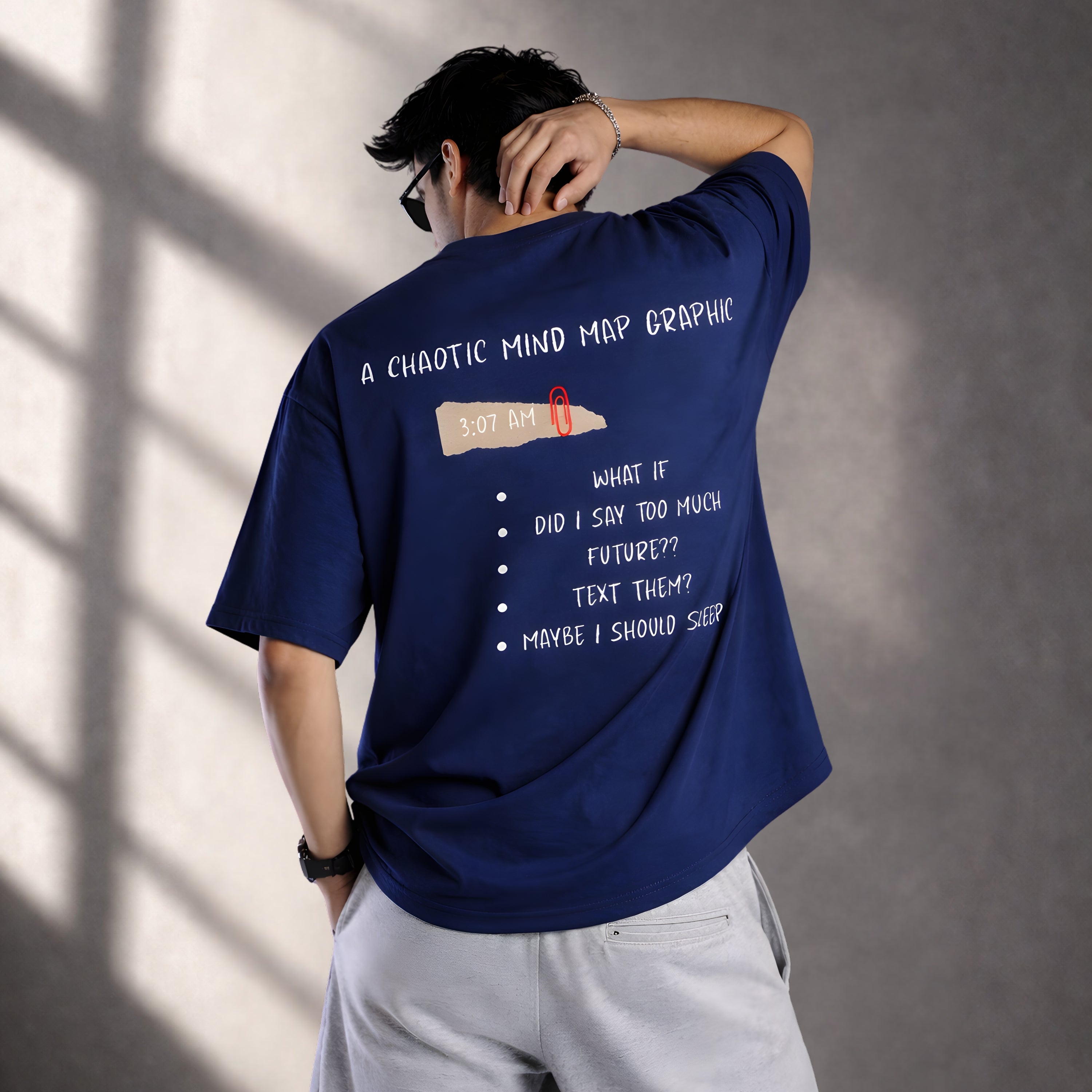 3:07 AM Thoughts- Indigo Blue Oversize T-shirt