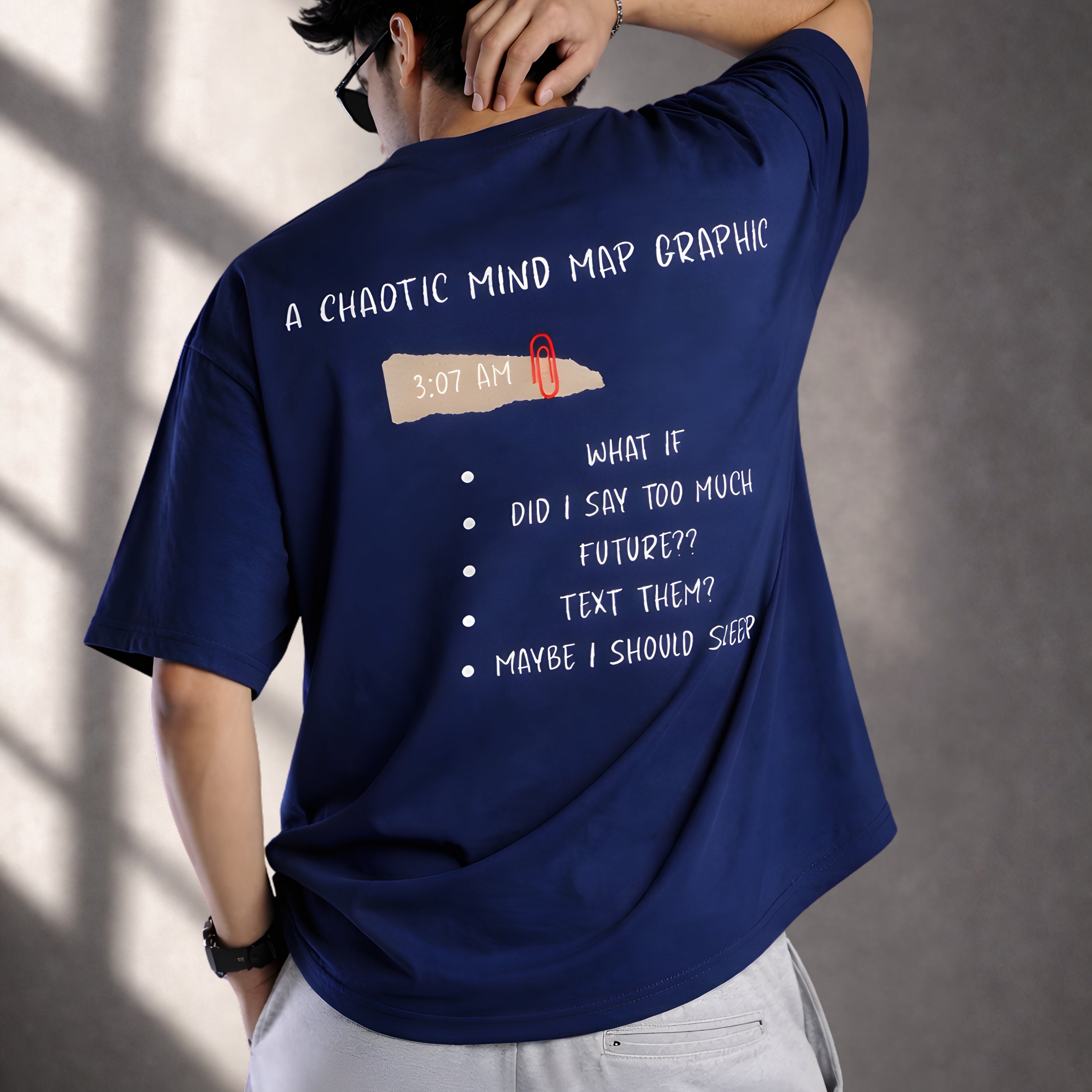 3:07 AM Thoughts- Indigo Blue Oversize T-shirt